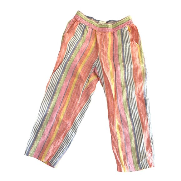 C&C California Colorful Stripe Pull-on Linen Cropped Pants Women Small Multicolo - Picture 1 of 7